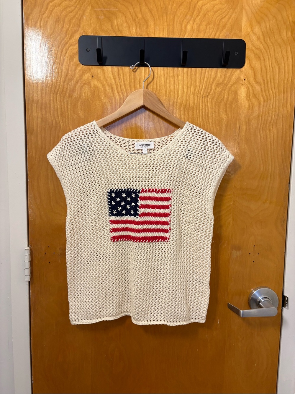 eesome Cream Knit Tank with Embroidered Flag Patch